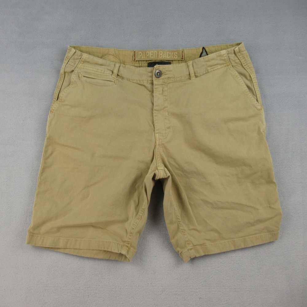 Paperbacks Mens Size 34 Khaki Tan Chino Shorts Stretch Cotton Casual 3487